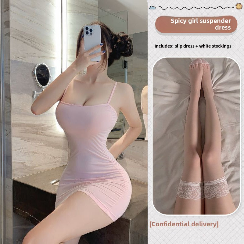 Women Sexy Open Back Lingerie Nightgown Role Play Dress