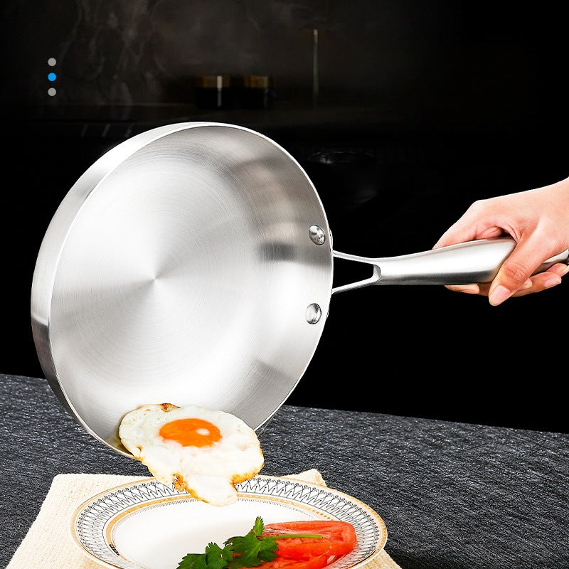 Thickened 304 Stainless Steel Non-Coated Frying Pan with Three-Layer Composite Bottom
