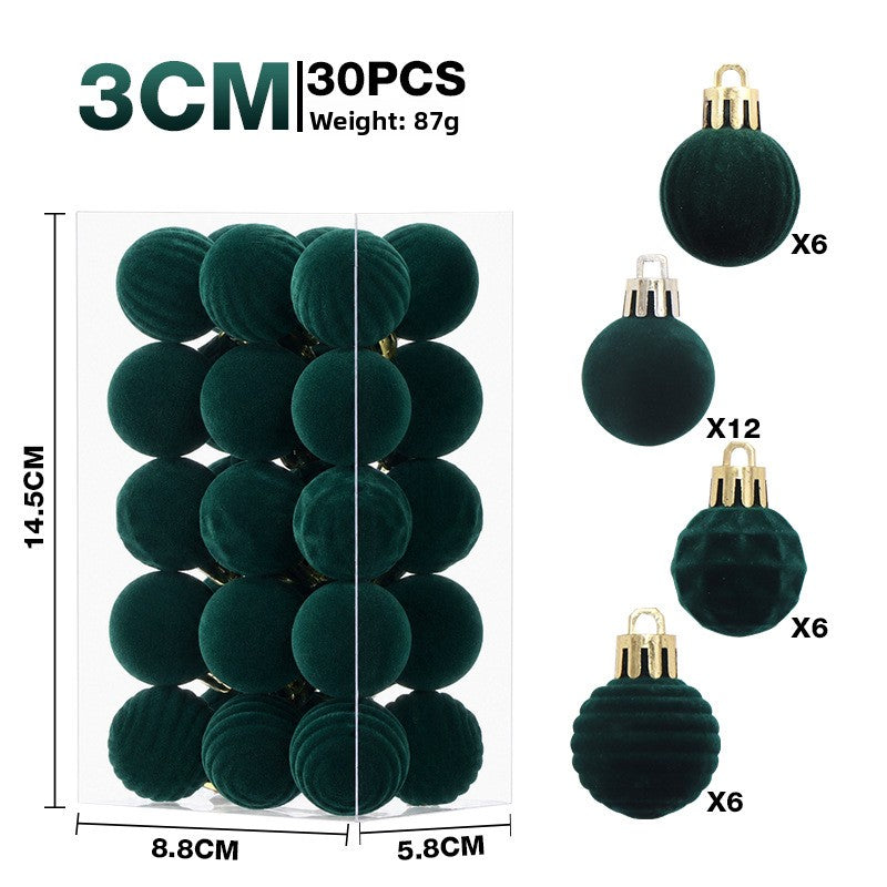 30-Pack 3cm Velvet Flocked Christmas Ball Ornaments for Tree Decoration teemdrop