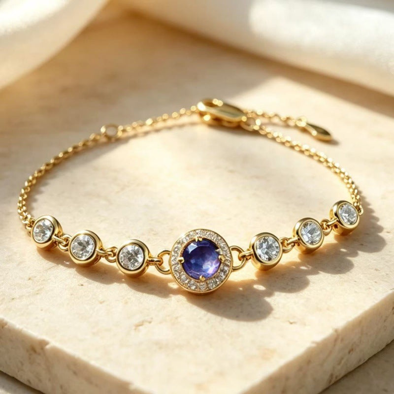 Women's S925 Silver Birthstone Bracelet with Natural Gemstones Gold Plated