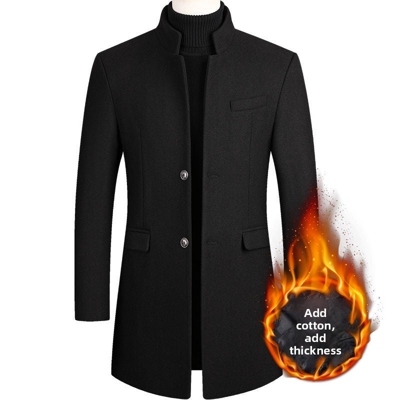 Men's Woolen Slim-Fit Mid-Length Coat teemdrop