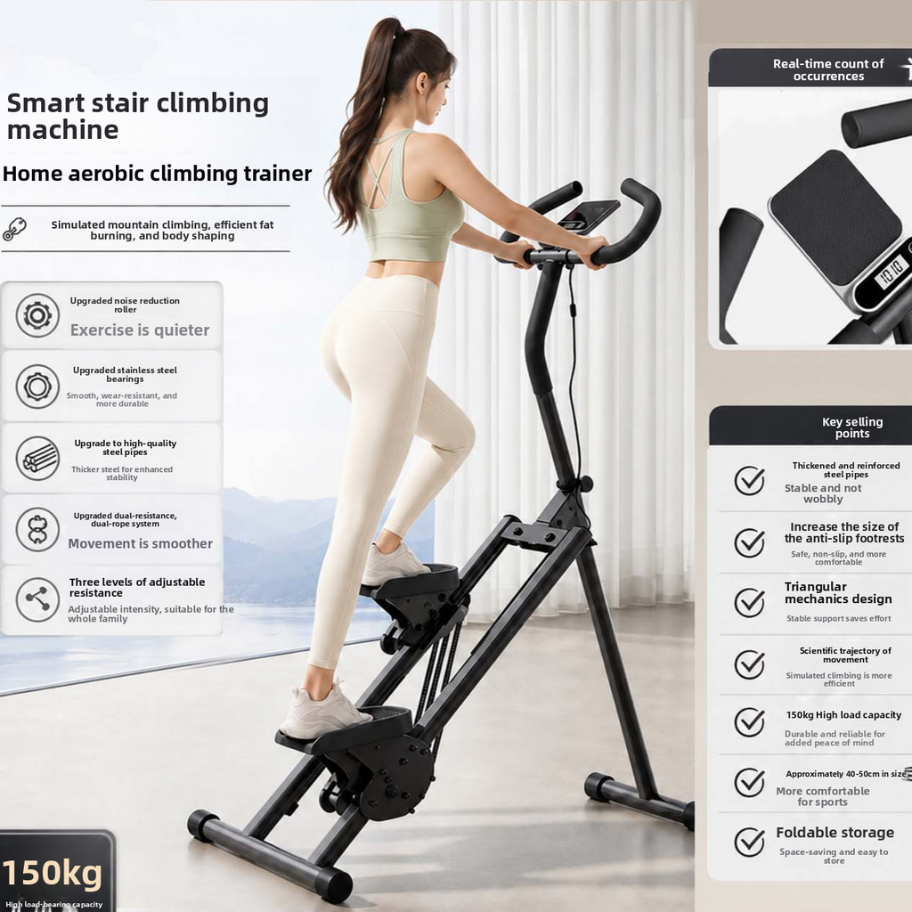 Foldable Home Climbing Stepper Machine with Adjustable Armrest teemdrop