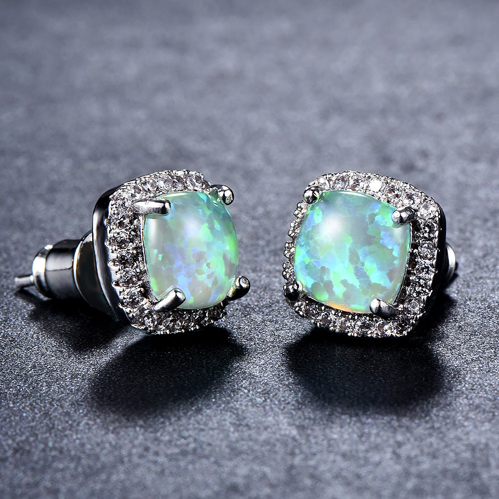 Geometric Full Diamond Zircon Earrings for Women Electroplated Copper Studs