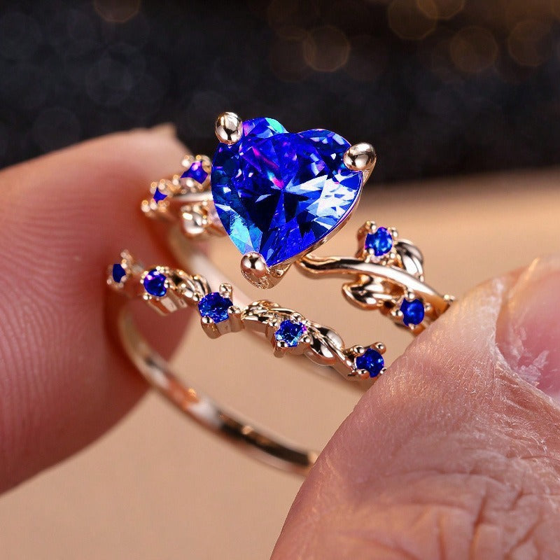 Heart-Shaped Zircon Inlaid Couple Ring