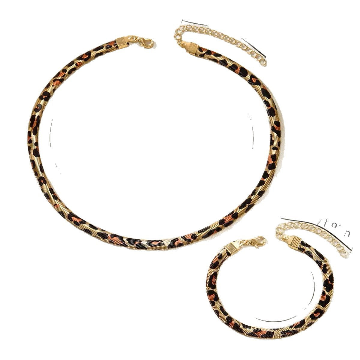 Leopard Print Snake Bone Chain Necklace and Bracelet Jewelry Set