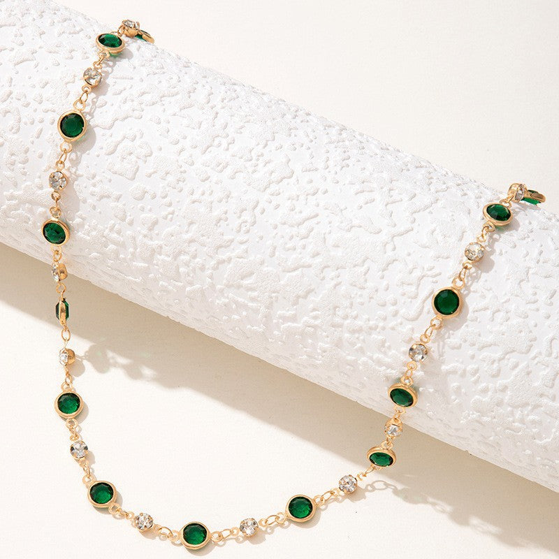 Green Zircon Velvet Rope Necklace