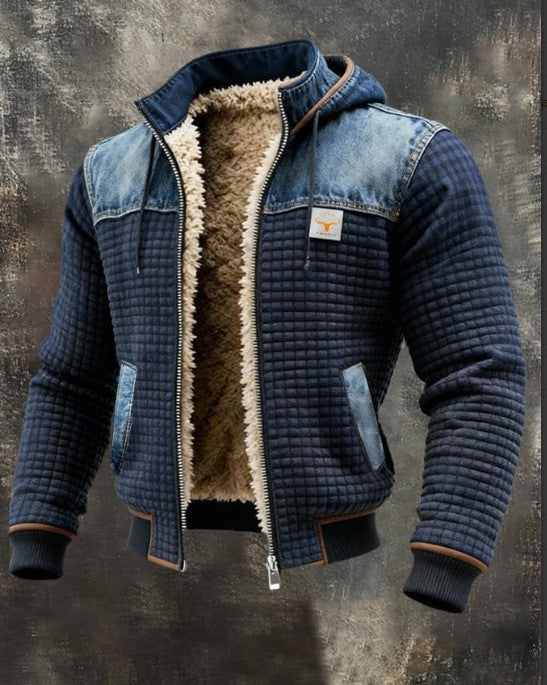 Men's Fleece-Lined Hooded Jacket Winter Thickened Warm Digital Print Zipper Coat teemdrop