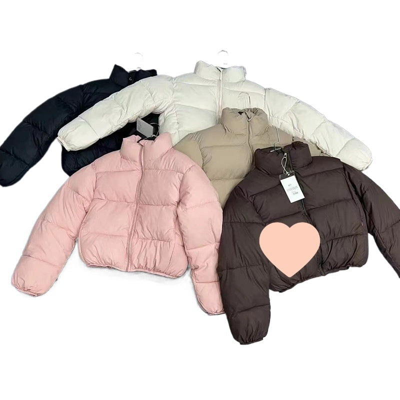 Womens Short Stand Collar Cotton Padded Jacket Wool Fur Fill teemdrop