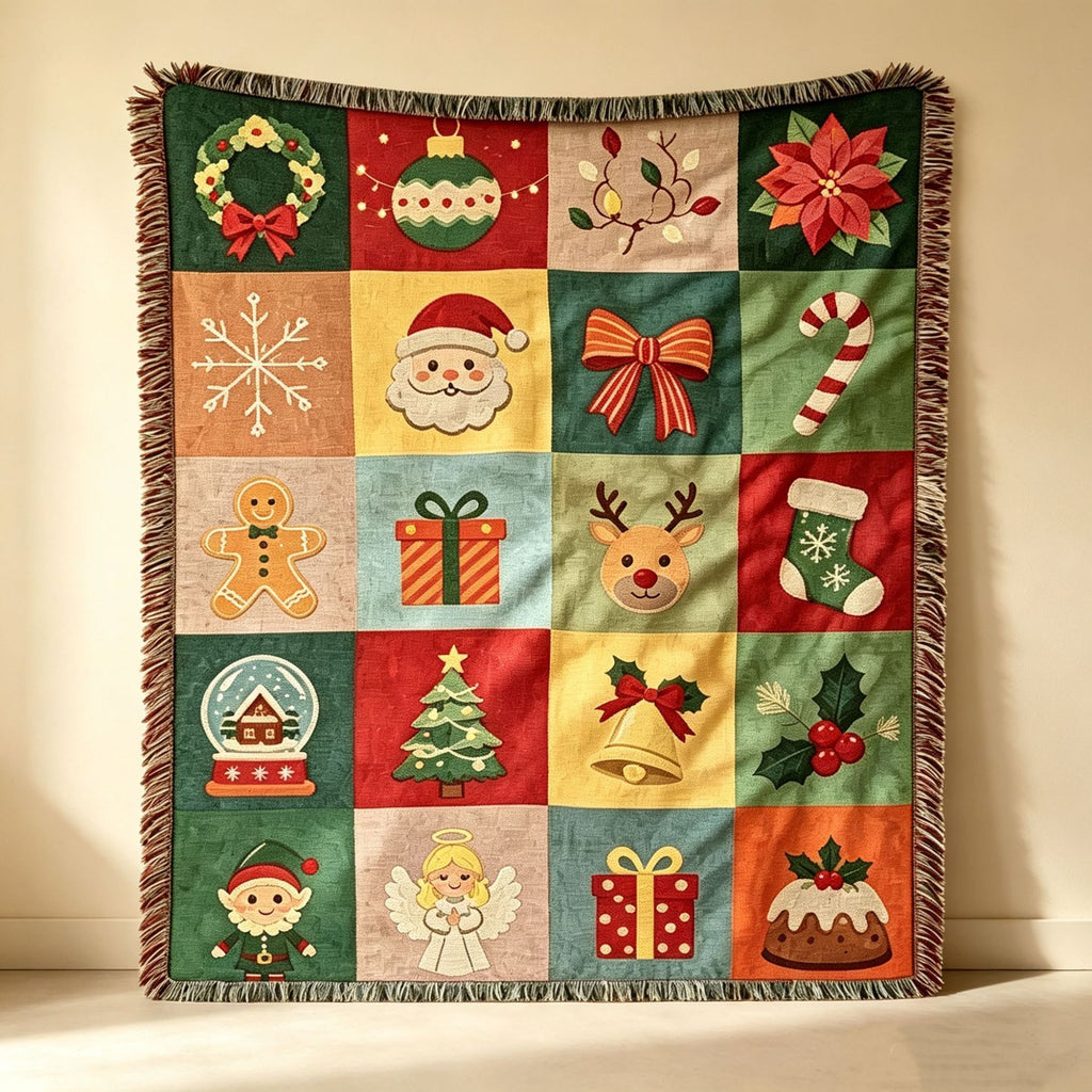 Retro Christmas Tassel Tapestry Throw Blanket