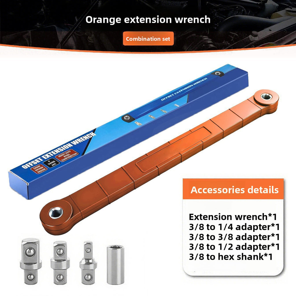 Adjustable Extension Ratchet Wrench Set with 4 Adapters, Reinforced Nylon, Electroplated
