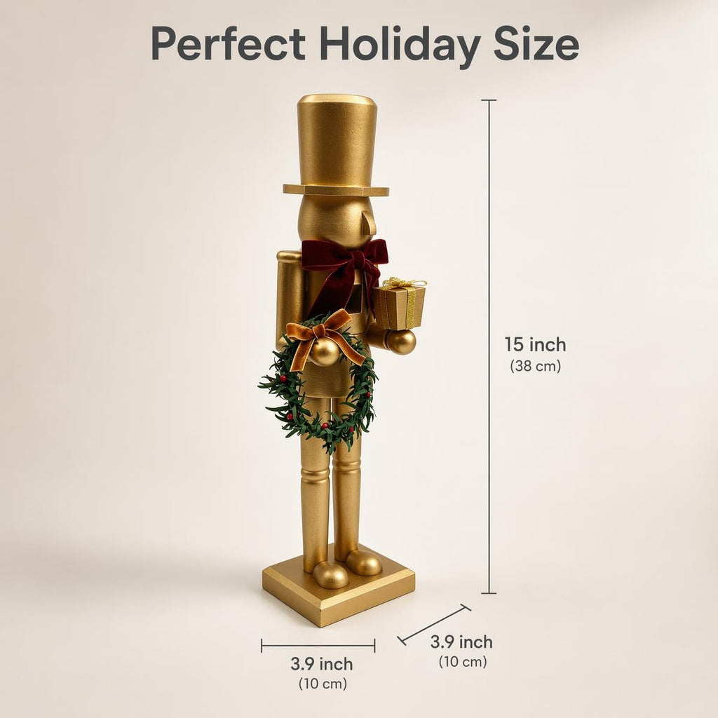 Matte Gold Wooden Nutcracker Christmas Decoration