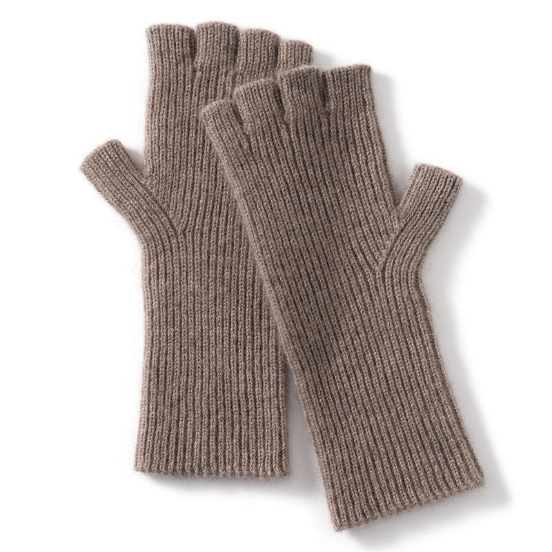 Cashmere Vertical Pattern Half-Finger Long Warm Gloves teemdrop