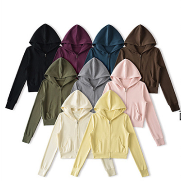 Casual Sports Suit  Hooded Zipper Slim Short Sweatshirt Jacket