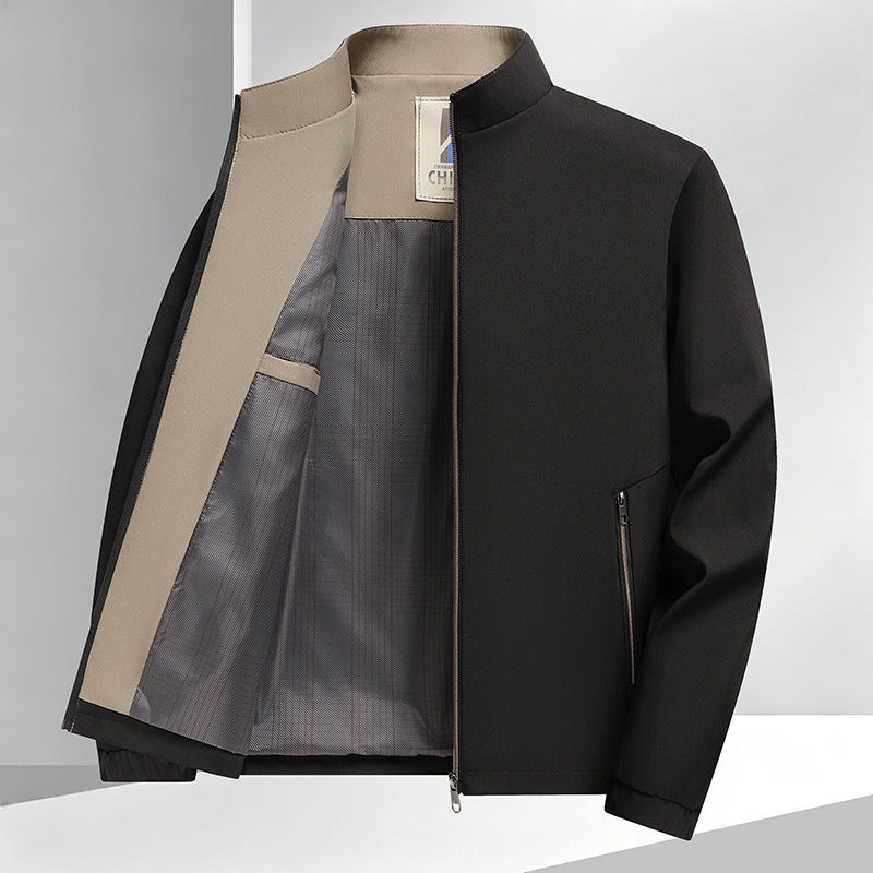 Men's Stand Collar Business Casual Polyester Loose Fit Jacket teemdrop