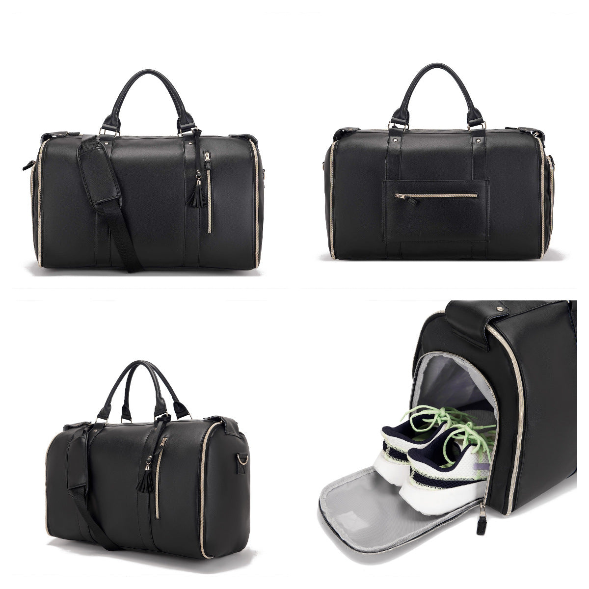 Large Capacity PU Leather Canvas Travel Duffel Bag