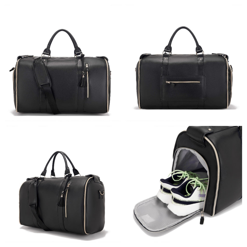 Large Capacity PU Leather Canvas Travel Duffel Bag