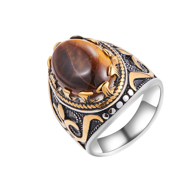 Vintage Tiger Eye Stone Men's Ring
