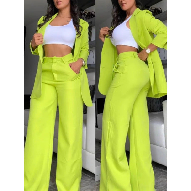 Women?s Solid Color Split Sleeve Lapel Pocketed Suit Set