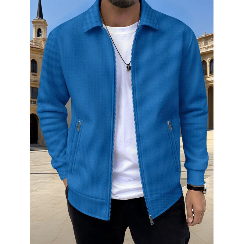 Men's Plus-Size Waffle Knit Full-Zip Long-Sleeve Jacket teemdrop