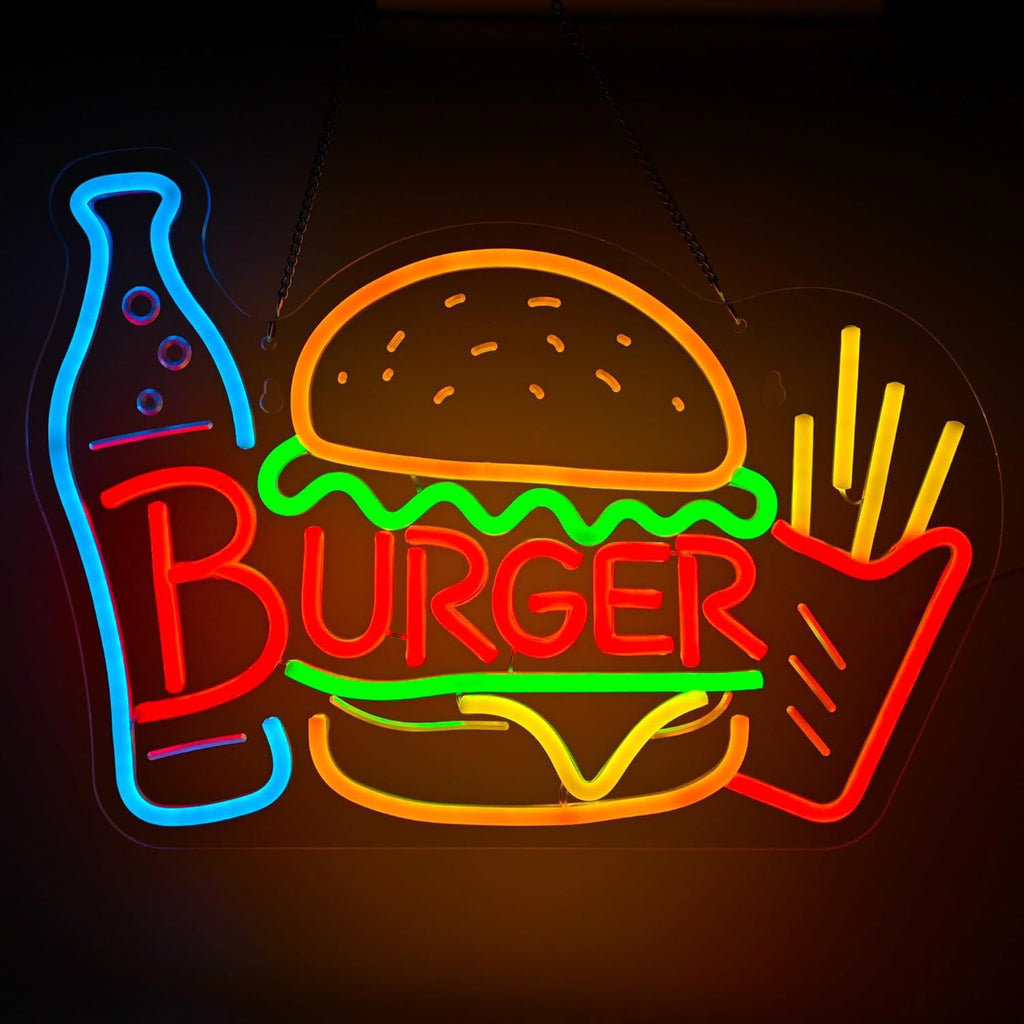 LED Neon Light Hamburger Fries Sushi Shape Sign for Home Bar Decoration