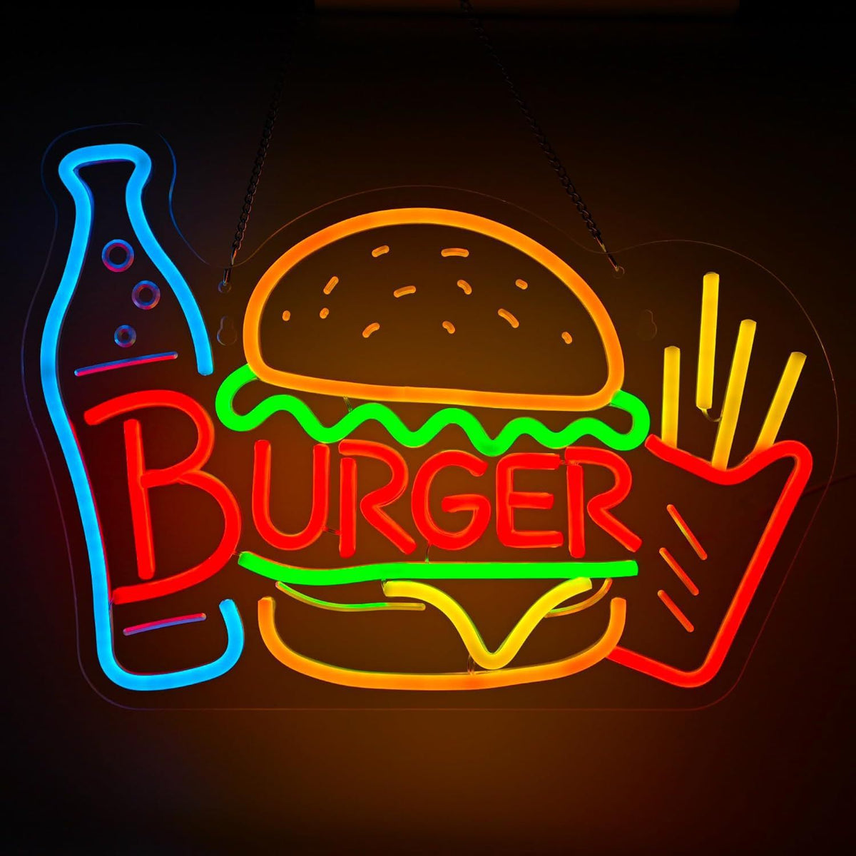LED Neon Light Hamburger Fries Sushi Shape Sign for Home Bar Decoration