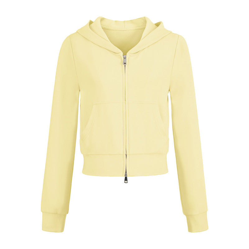 Casual Sports Suit  Hooded Zipper Slim Short Sweatshirt Jacket