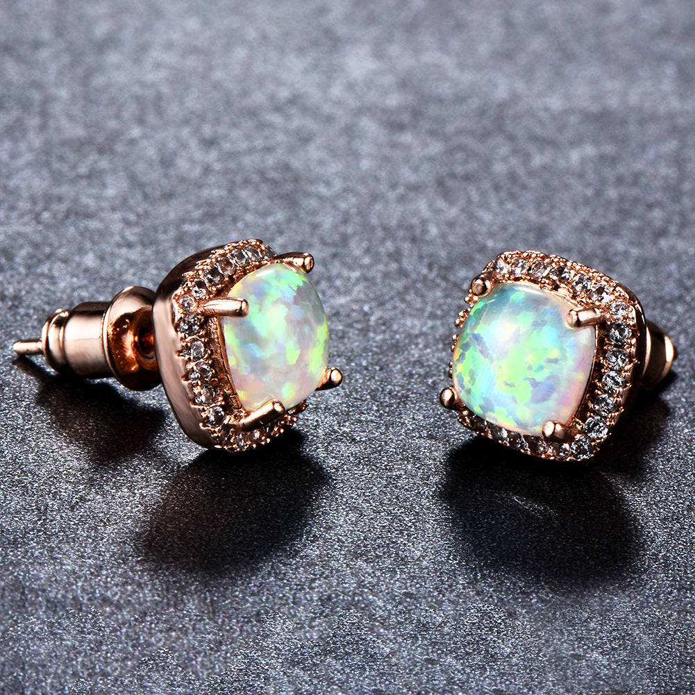 Geometric Full Diamond Zircon Earrings for Women Electroplated Copper Studs