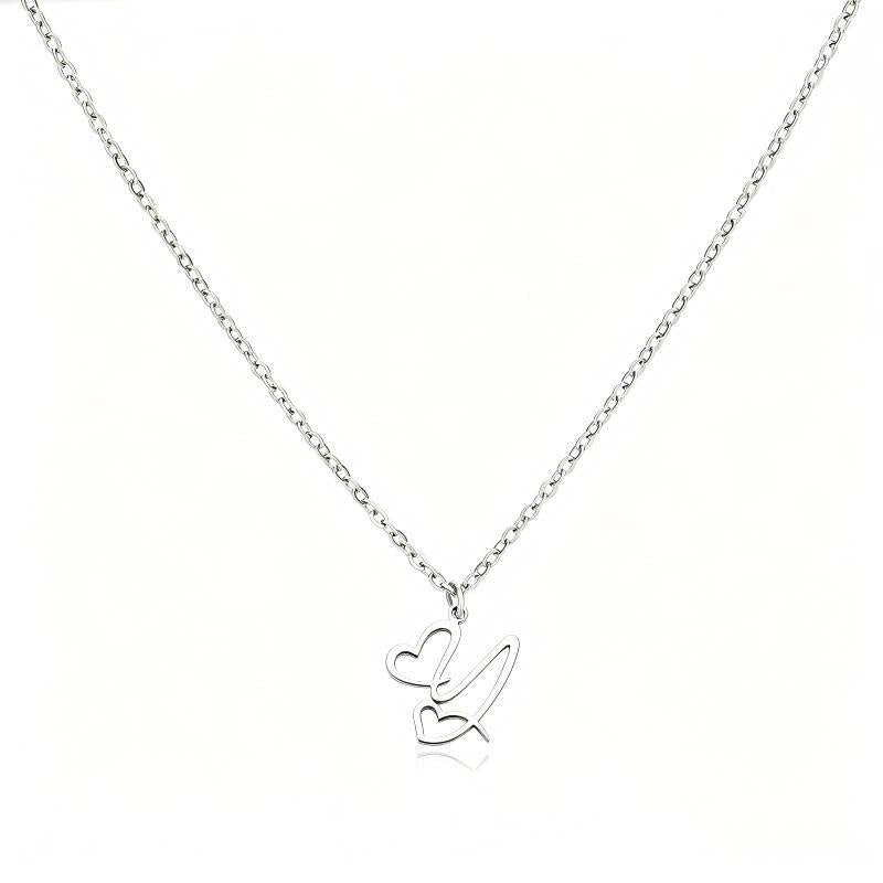 Stainless Steel Heart Initial Letter Pendant Necklace for Women