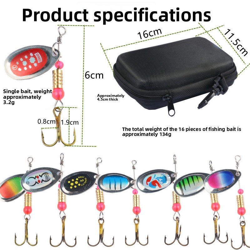16-Piece Metal Rotating Sequin Bionic Fishing Lure Kit with Portable Bag teemdrop