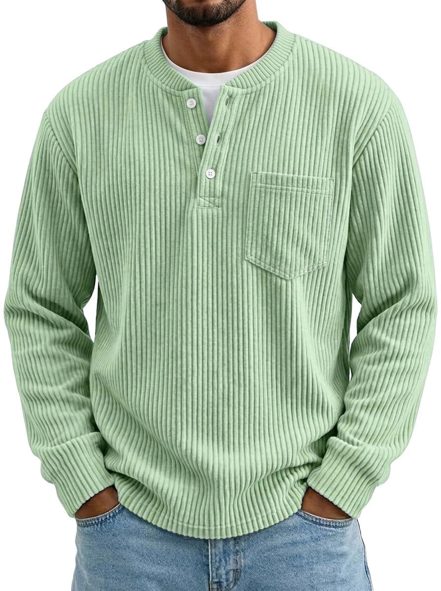 Mens Corduroy Henley Shirt with Pocket