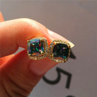 Geometric Full Diamond Zircon Earrings for Women Electroplated Copper Studs