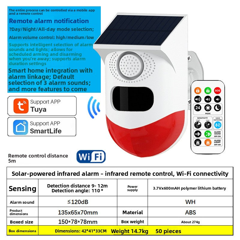 Solar Outdoor PIR Motion Sensor Alarm with Remote Control and Siren teemdrop