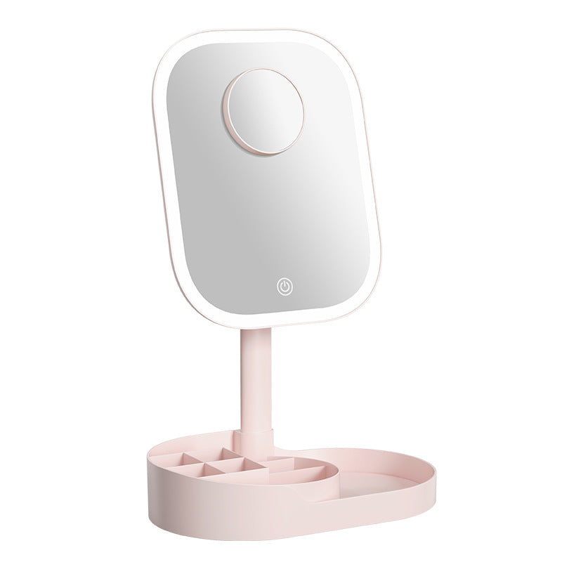 Three-Color Lighting Foldable Makeup Mirror with 5X Magnification Detachable Lens teemdrop