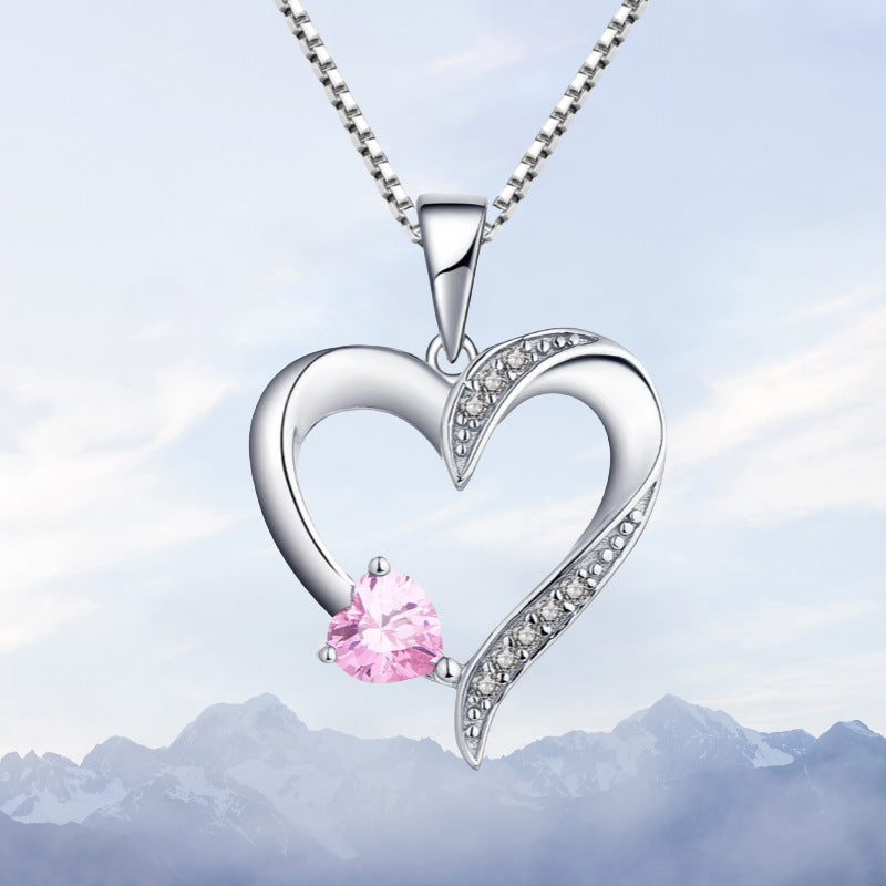 S925 pure silver heart-shaped pendant cross chain necklace