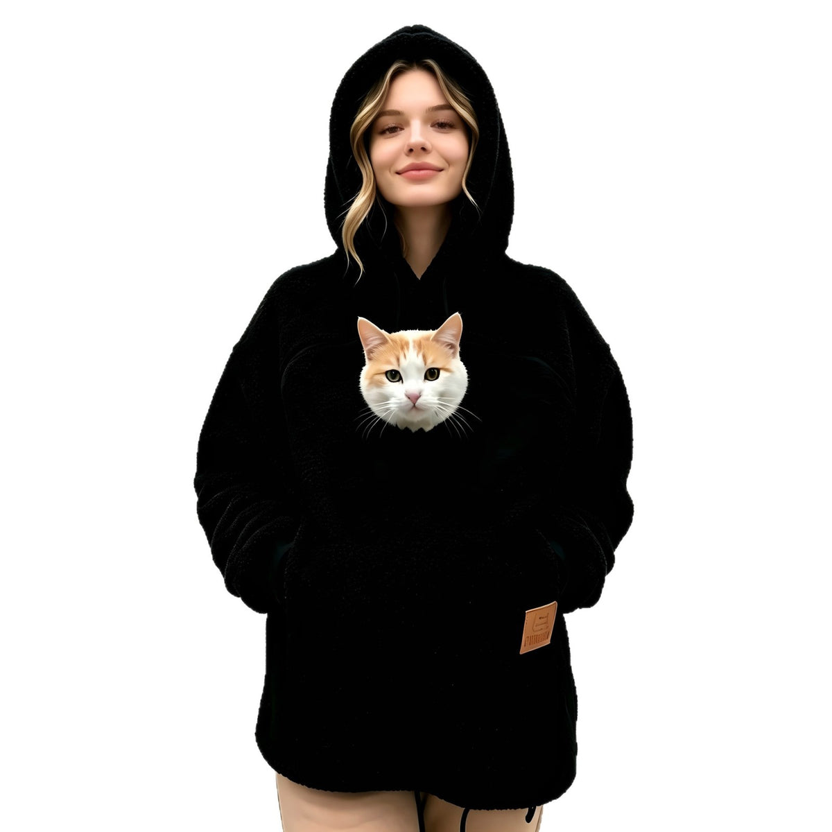 Unisex Lamb Wool Hooded Pullover Sweatshirt Loose Casual Warm