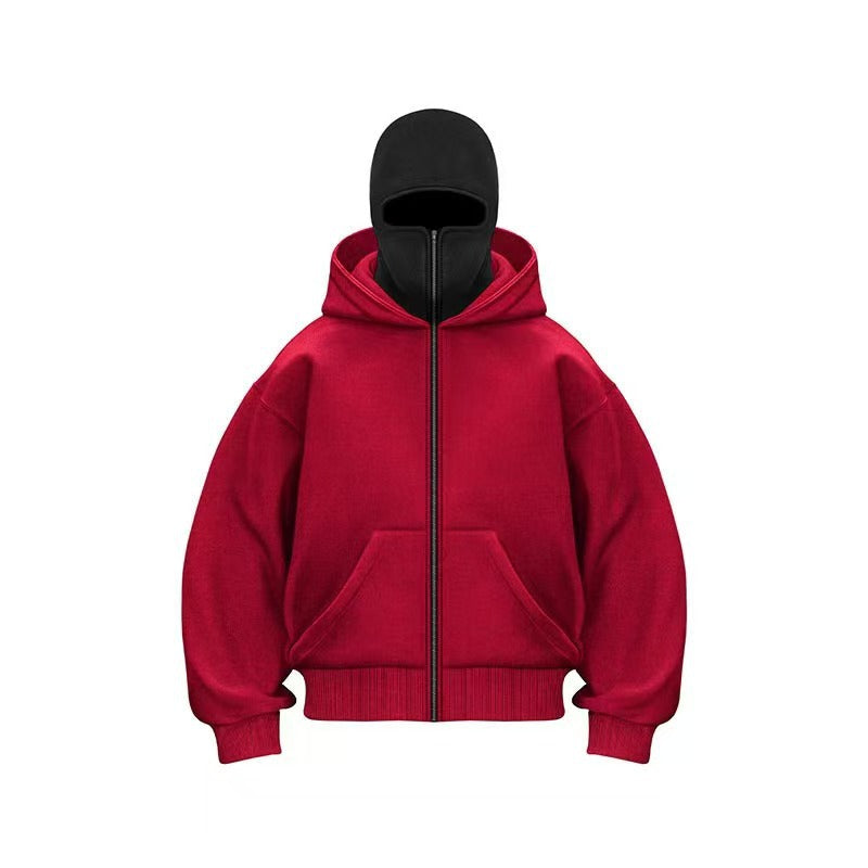 Double-layer hooded zip-up sweatshirt teemdrop