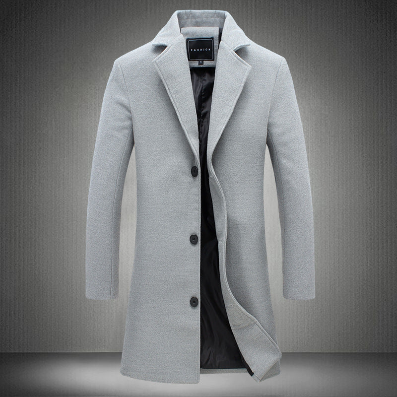 Men Slim Fit Cotton Blend Mid-Length Lapel Coat teemdrop
