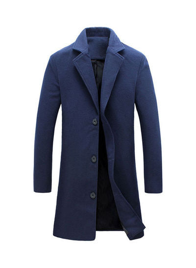 Men Slim Fit Cotton Blend Mid-Length Lapel Coat teemdrop