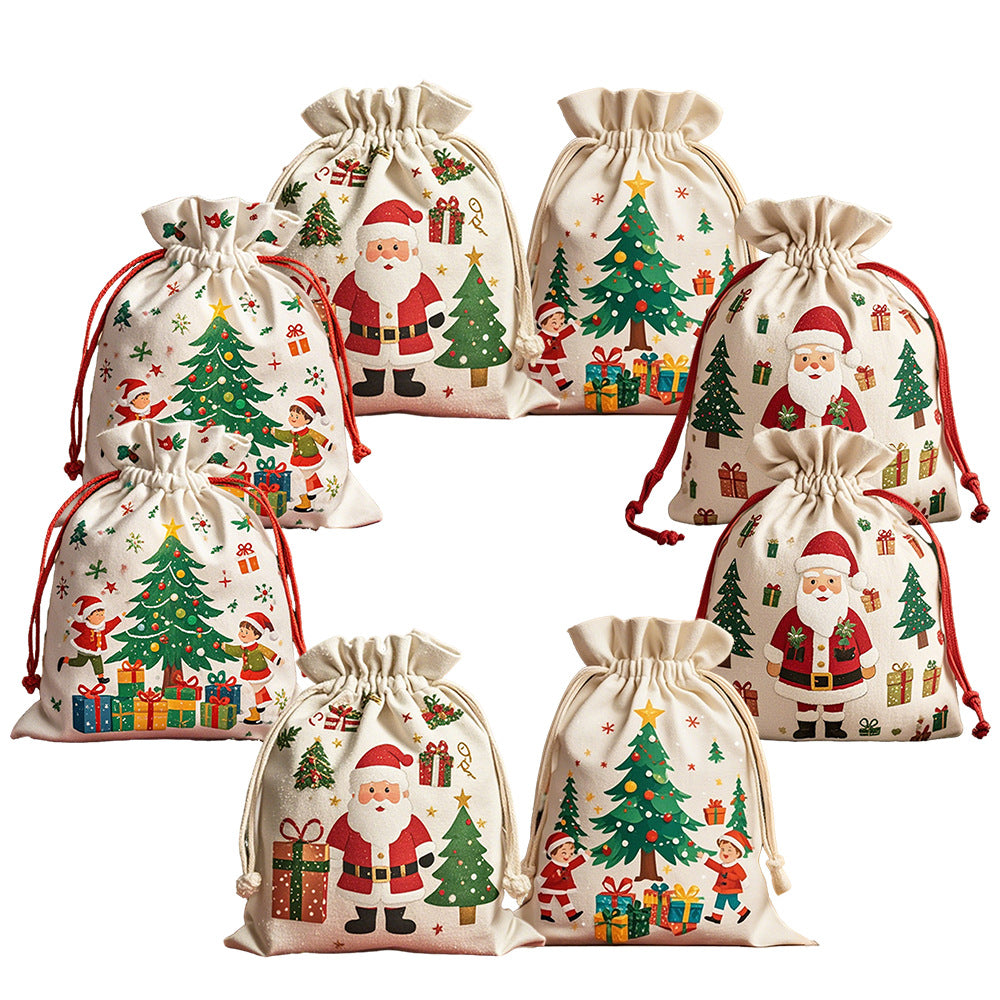 Christmas Cotton Drawstring Gift Bags for Parties