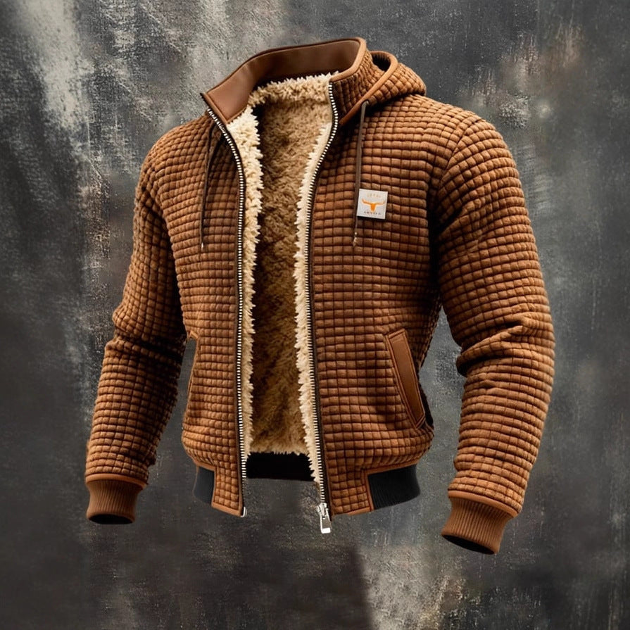 Men's Fleece Lined Hooded Zip Up Jacket Windproof Warm Winter Coat