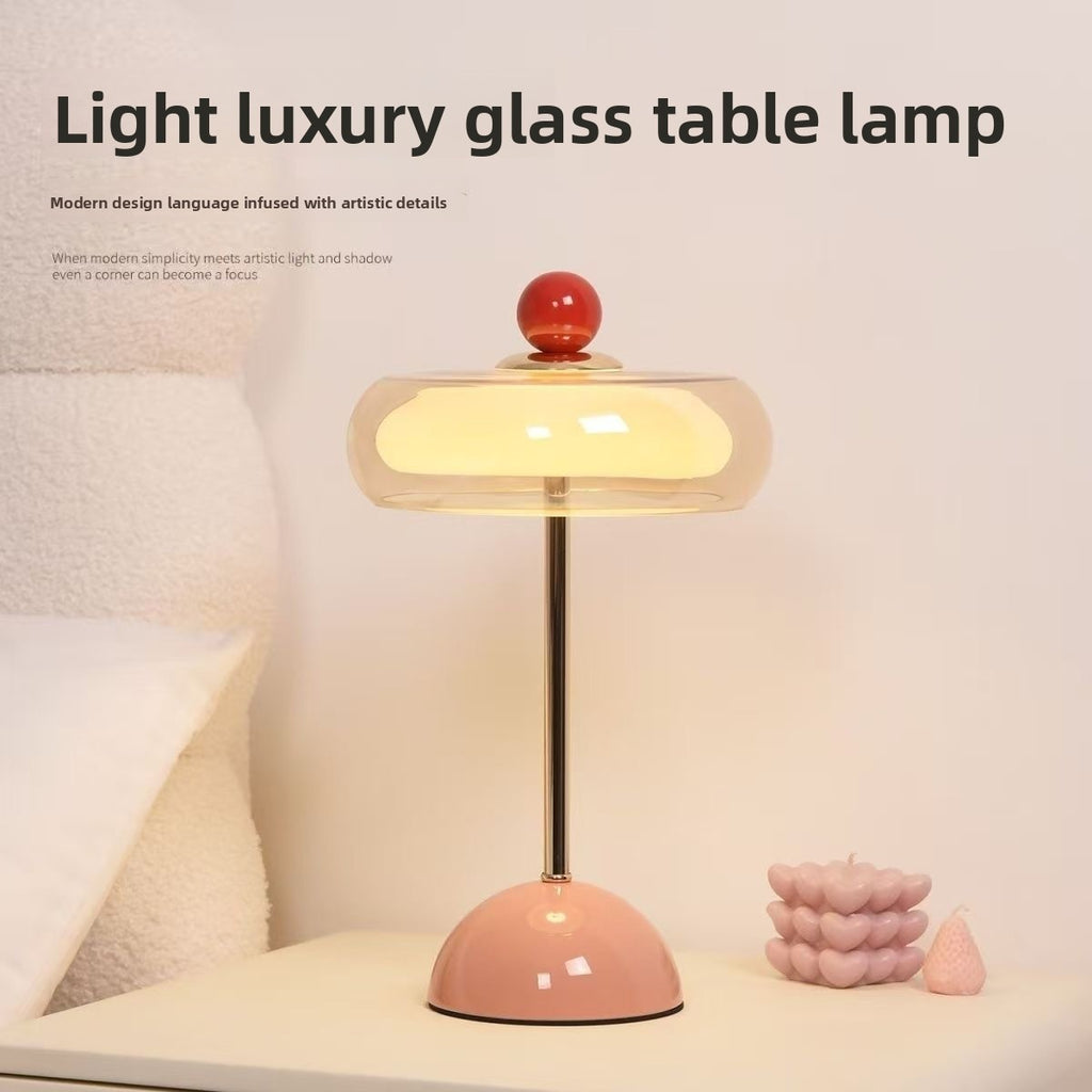 Nordic Cream-Style Rechargeable Table Lamp, Touch Dimming, Metal Base, Bedside Ambient Light