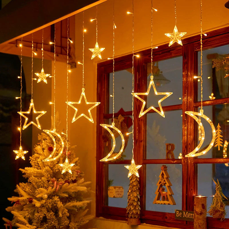 Curtain with star-shaped lights teemdrop