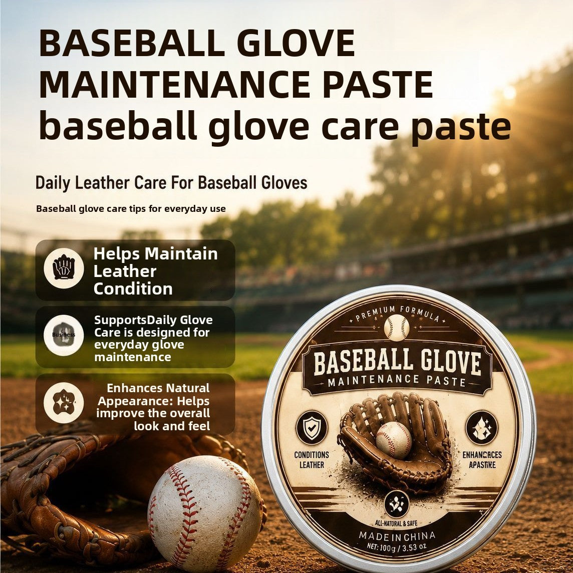 Baseball Glove Leather Care Cream and Cleaner Kit Anti-Drying Moisturizing Wax for Sports Equipment Maintenance teemdrop