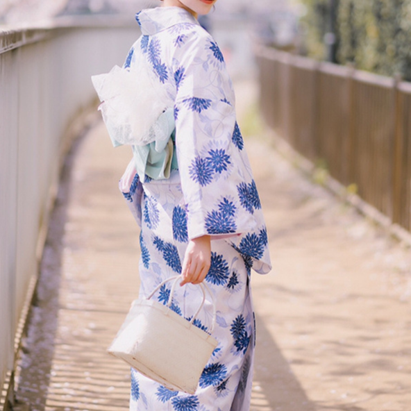 Womens Traditional Retro Japanese Camellia Print Kimono Dress with Girdle and Fan Headdress Set teemdrop