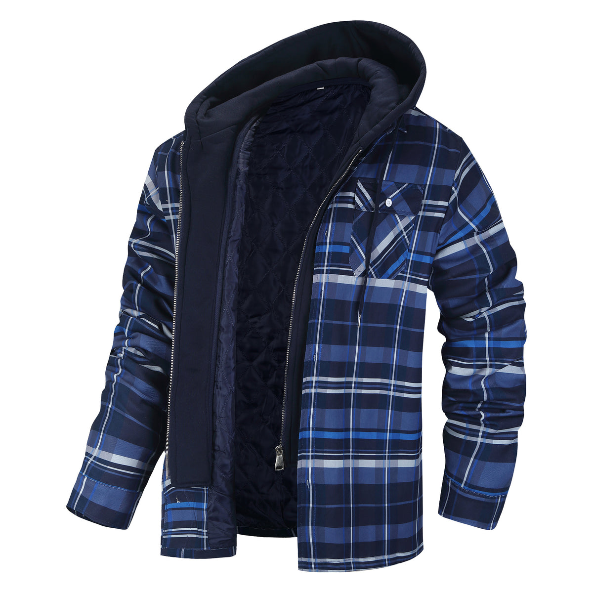 Autumn and Winter Cotton Outwear Plaid Long-Sleeved Loose Hooded Jacket teemdrop