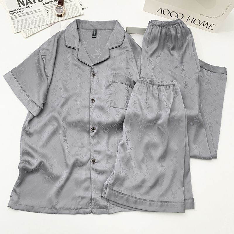 Men's silk three-piece pajamas
