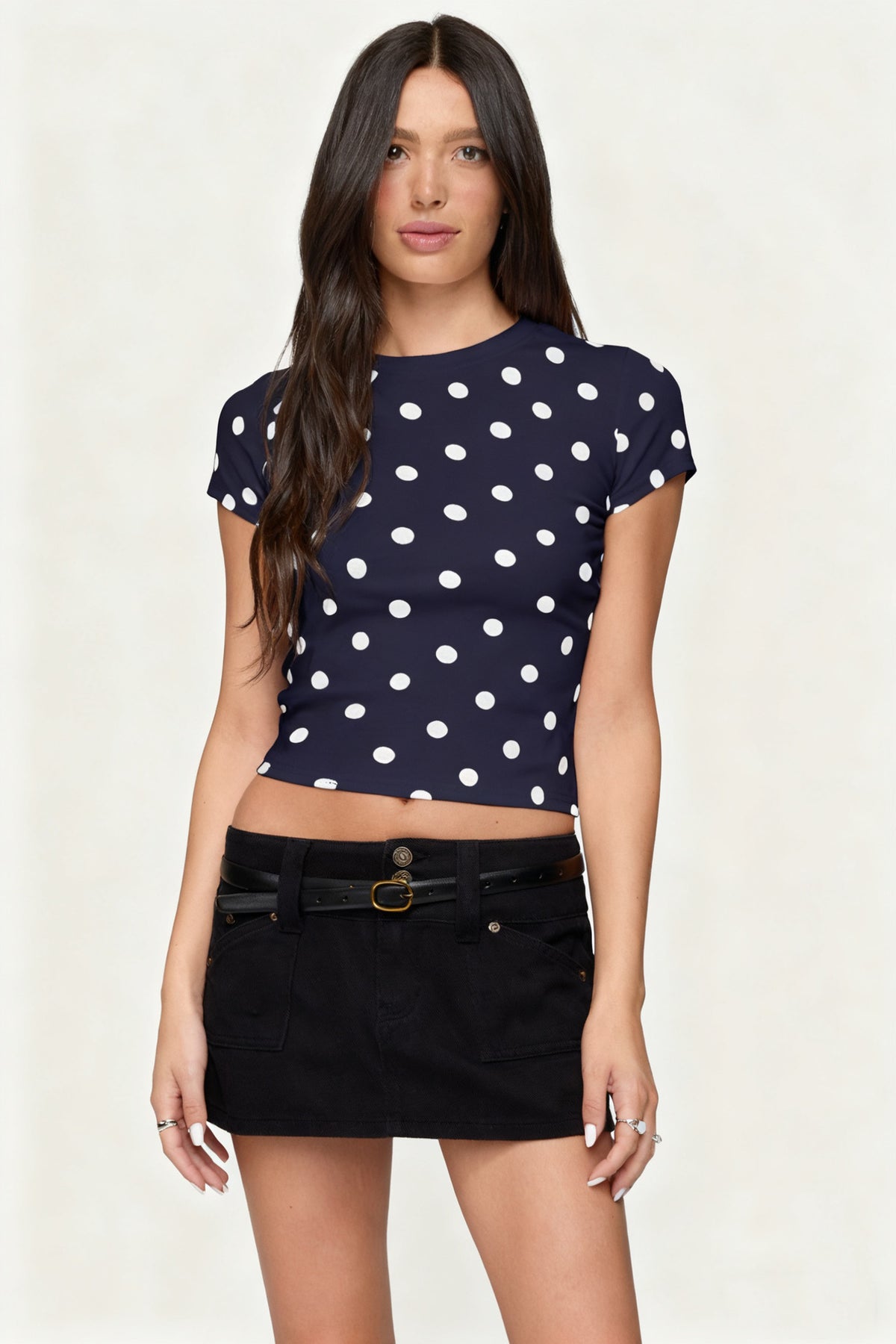 Printed fitted round-neck top teemdrop