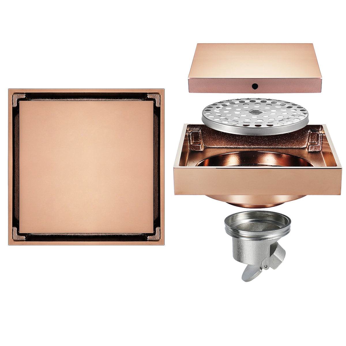 Rose Gold Copper Anti-Odor Concealed Tile Insert Square Linear Floor Drain teemdrop