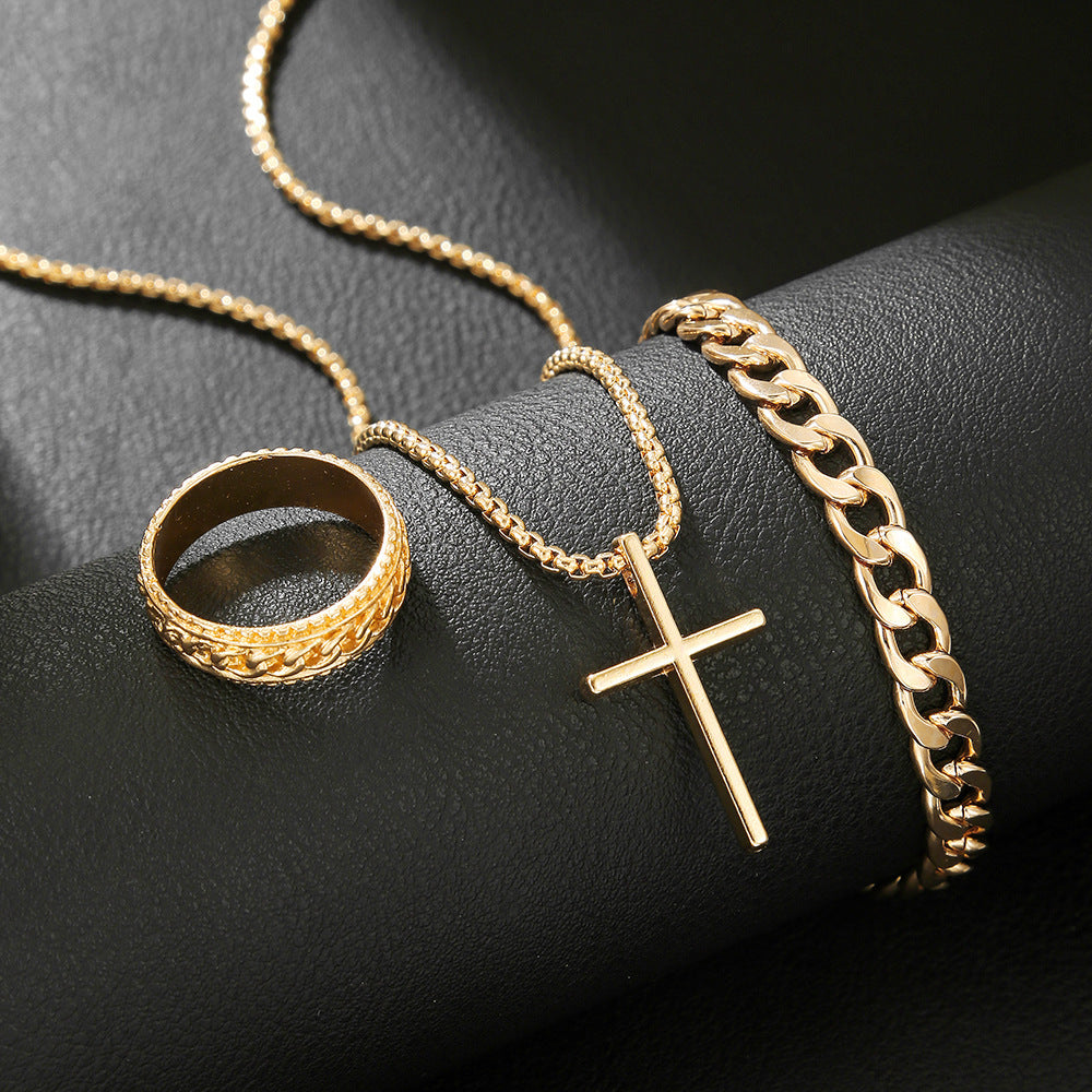 Cross Pendant Jewelry Set Necklace Bracelet Ring