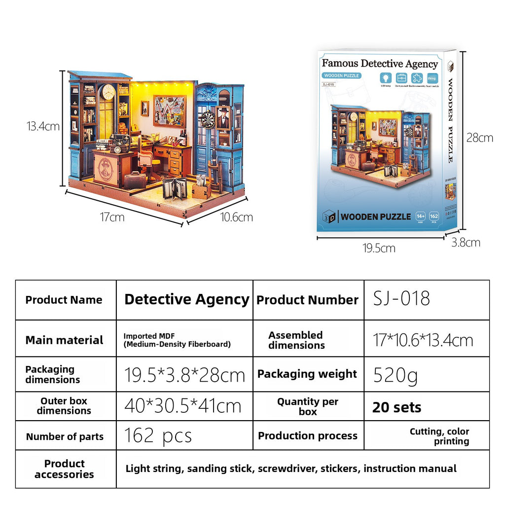DIY Wooden Miniature House 3D Puzzle Model Building Kit with LED Light teemdrop